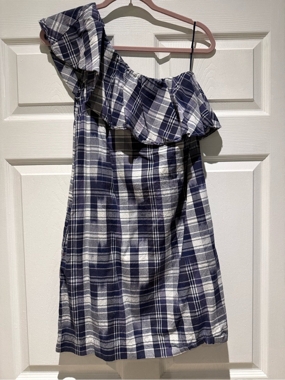 Tommy Hilfiger Navy and White Plaid Top with Red Trim